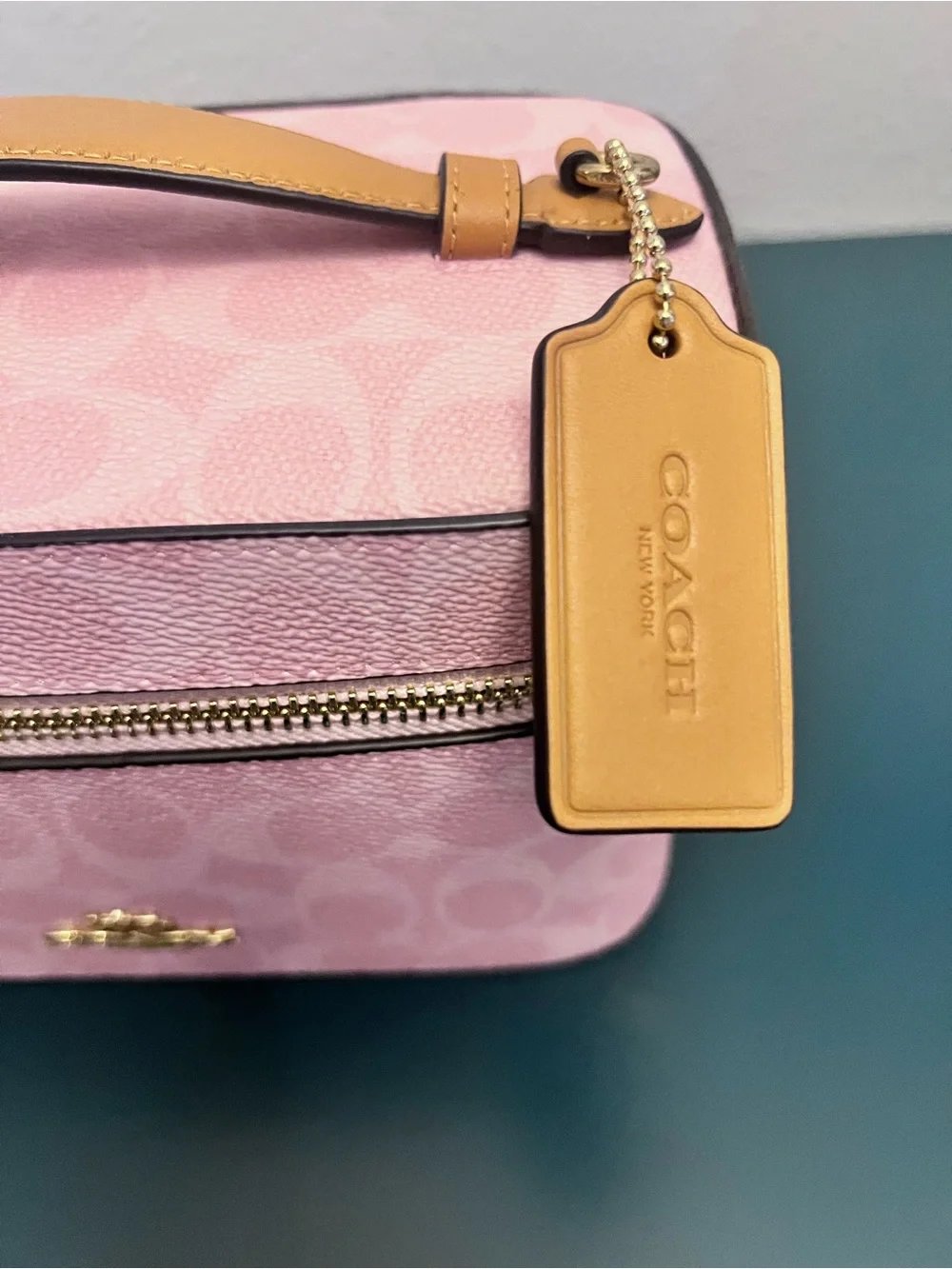 Coach Powder Pink Signature Vanity Cosmetic Case with Top Handle